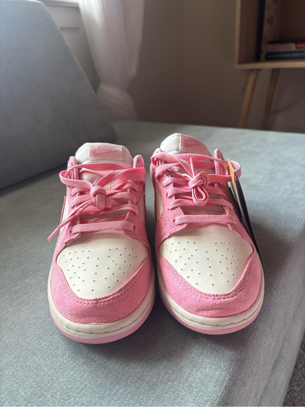 Nike Dunks Jordan 1s Women’s Pink & White Low-Top Sneakers — Suede Accent - Picture 3 of 6